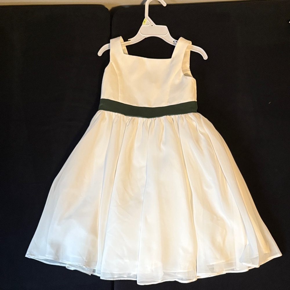 Azazie White Dress with Green Accent